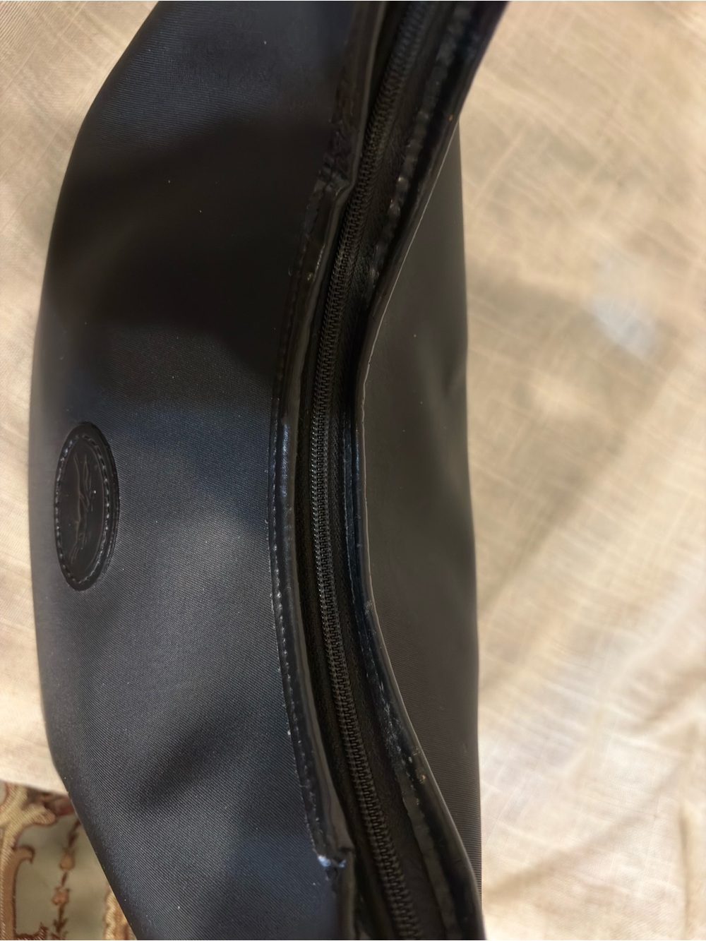 Longchamp Black Nylon Hobo Shoulder Bag Leather Trim Made in France - Picture 3 of 11